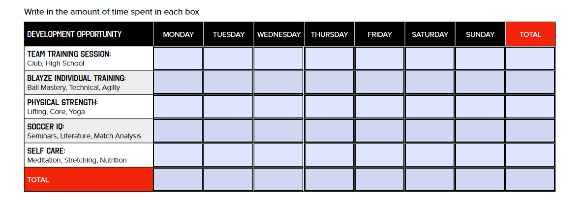 This section helps break down your weekly goals into manageable segments